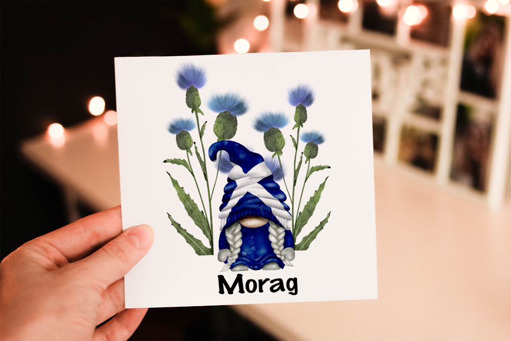 Scotland Gnome Thistle Card, Scotland National Flower Card